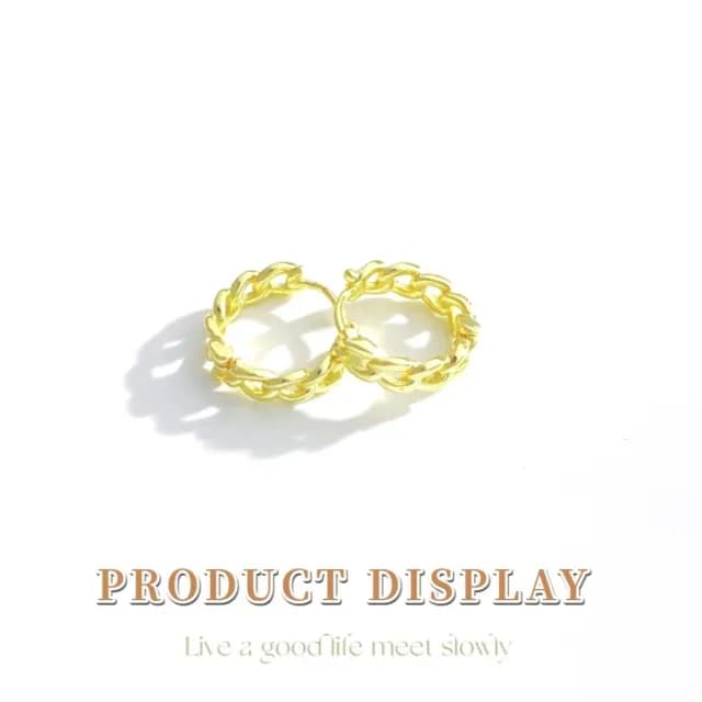 【歐美金屬】鍊條麻花耳圈1對(耳飾 耳環 耳釘 耳扣 耳墜 飾品 耳朵配件 造型 穿搭 質感)