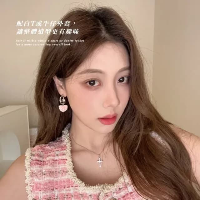 【日韓甜酷】皺褶小熊垂墜耳環1對(愛心 珠光 飾品 耳飾 耳釘 耳針 耳扣 首飾)