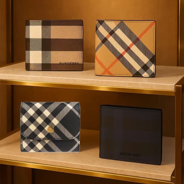 【BURBERRY 巴寶莉】新款格紋8卡/6卡對開短夾(任選)