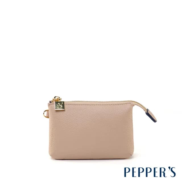 【PEPPER’S】雙11 CUBE 真皮雙層拉鍊零錢包 - 粉膚色/午夜藍(零錢包 真皮)