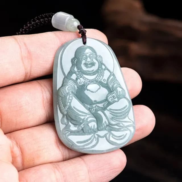 【Penny珮妮】A貨翡翠藍水 彌勒佛 吊墜項鍊(母親節 父親節 情人節 生日禮物 交換禮物 結婚 新年 尾牙)