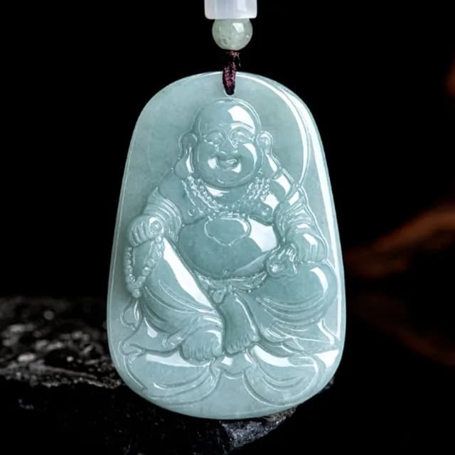 【Penny珮妮】A貨翡翠藍水 彌勒佛 吊墜項鍊(母親節 父親節 情人節 生日禮物 交換禮物 結婚 新年 尾牙)