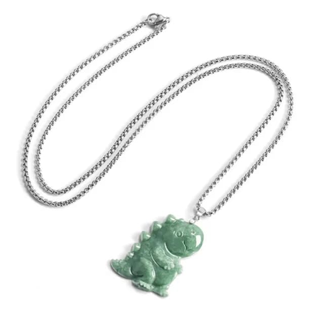 【Penny珮妮】A貨翡翠豆綠恐龍 s925銀 吊墜項鍊(母親節 送女友 情人節 生日禮物 交換禮物結結婚 新年 尾牙)