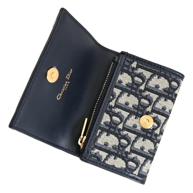 【Dior 迪奧】經典品牌LOGO緹花拼接信用卡證件名片零錢包(深藍)