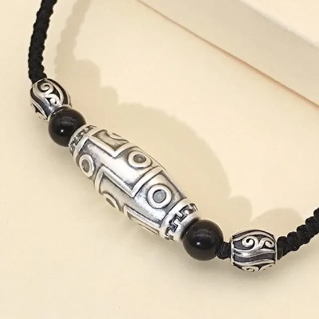 【MoonDy】情人節禮物 項鍊 男生項鍊 黑曜石 純銀項鍊九眼天珠 毛衣鏈 長鍊 復古