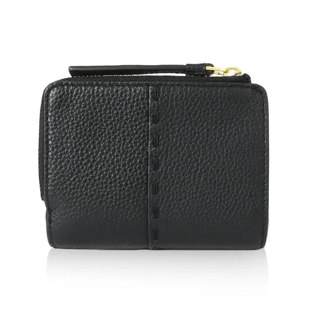 【TORY BURCH】經典標誌荔枝皮革雙折釦式零錢短夾 皮夾 錢包(黑色 148751-001)