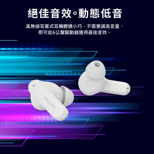 【Philips 飛利浦】AI降噪4麥克風強化低音藍牙耳機-TAT2000