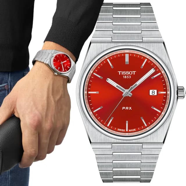 【TISSOT 天梭】T137.410.11.421.00 PRX 潮流紅面 40 mm 石英錶 手錶 送禮 推薦(T1374101142100)