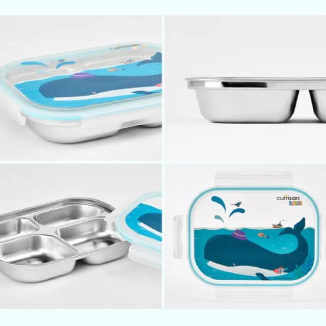 【CUITISAN 酷藝師】316可微波不鏽鋼 小鯨四格餐盤 500ml(三色可選/兒童餐具/酷夢系列)