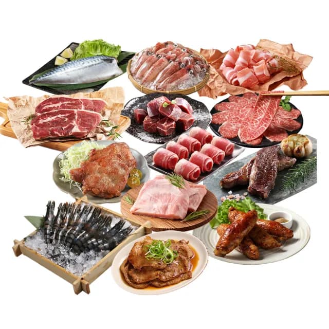 【愛上吃肉】中秋烤肉海陸14件組(約3.4kg 約5-7人/份 烤肉組合/燒烤/無骨牛小排/菲力骰子牛/大草蝦/凍小卷)