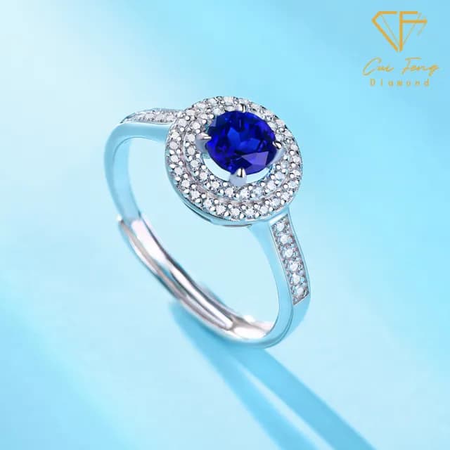 【CF鑽飾】女戒 培育藍寶石《蔚藍》雙11(50分 鑽戒 戒指 聖誕 禮物 生日)