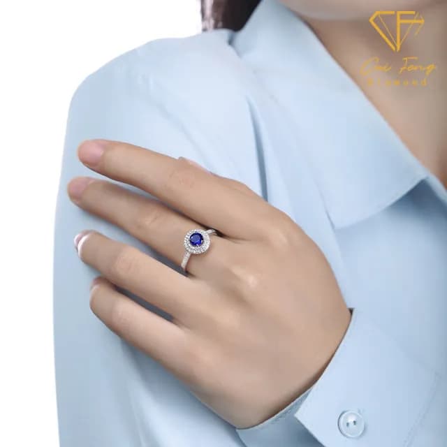 【CF鑽飾】女戒 培育藍寶石《蔚藍》雙11(50分 鑽戒 戒指 聖誕 禮物 生日)