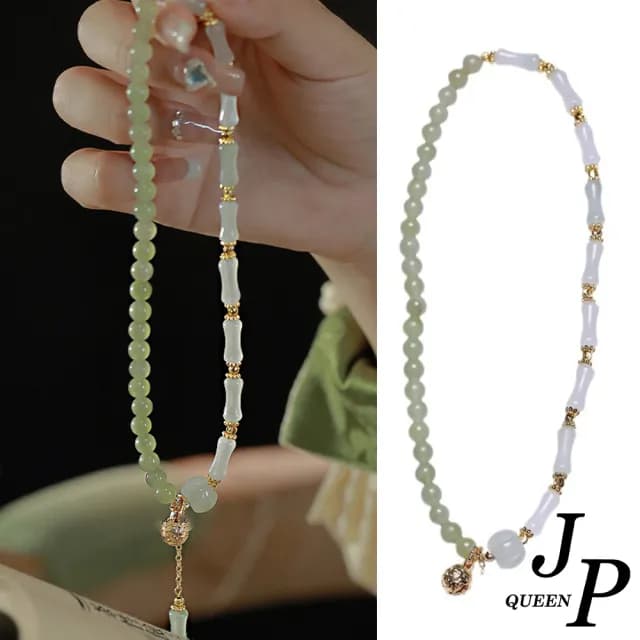 【Jpqueen】翠竹和田玉串珠中式典雅復古多圈手串手鍊(2色可選)