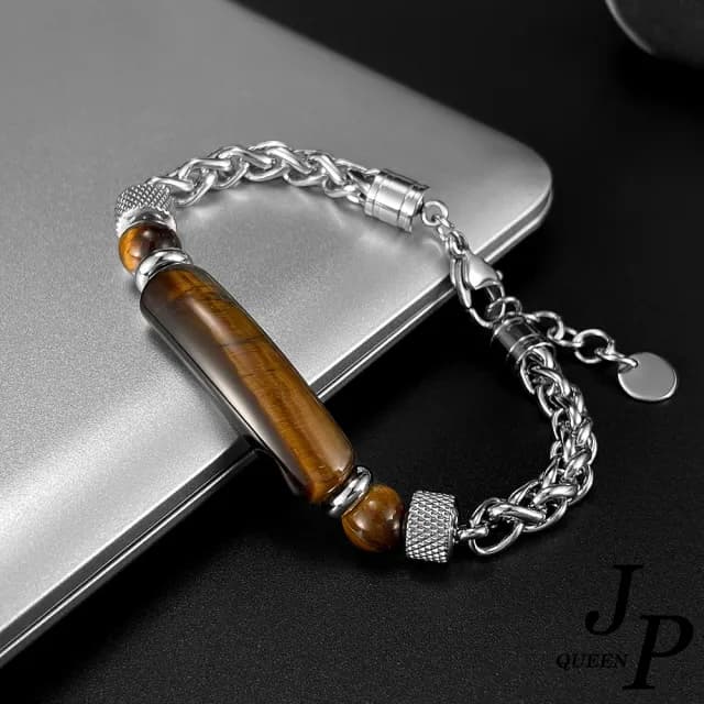 【Jpqueen】歐風虎眼石復古鍊條拼接不鏽鋼中性手鍊(2色可選)