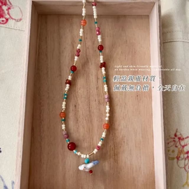 【復古穿搭】天然石糖果小燕子彩珠項鍊(珠珠項鍊 春夏 鎖骨練 多巴胺 穿搭配件)