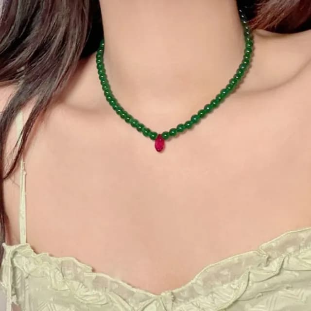 【復古中式】串珠碎石頸鍊(鎖骨鍊 項鍊 項鏈 飾品配件 女生 生日 情人節 禮物 短鍊)