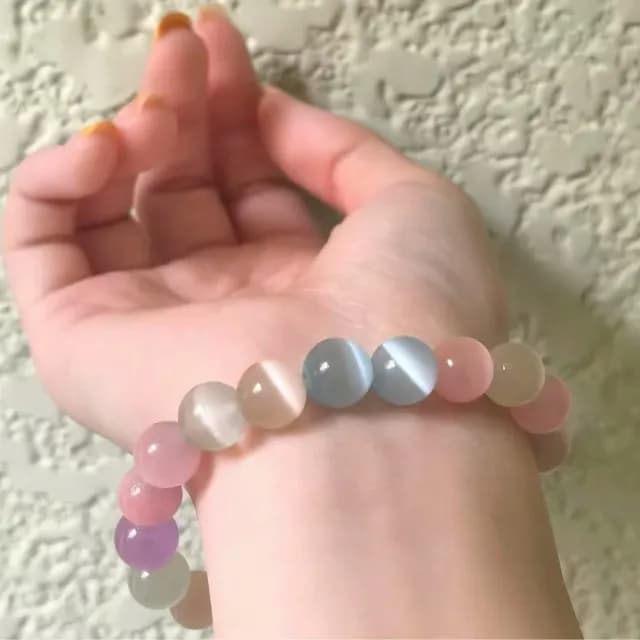 【糖果甜美】七彩貓眼石手鍊10mm(手環 手珠 手串 閨蜜 學生 禮物 對飾)