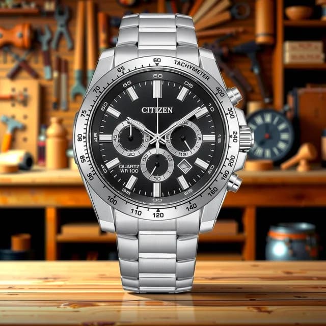 【CITIZEN 星辰】Chronograph 紳男三眼計時手錶-銀x黑/44mm 禮物 送禮 推薦(AN8230-59E)