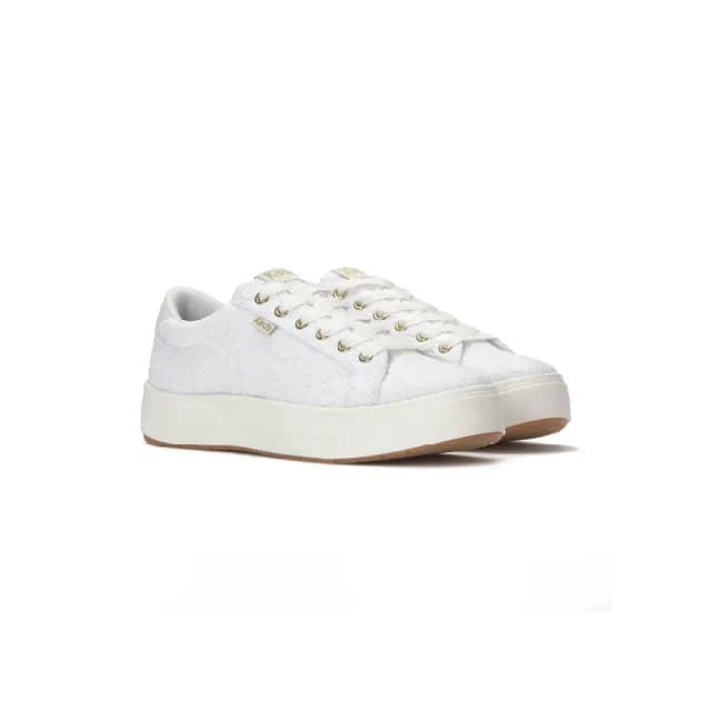 【Keds】PARK LACE CEL 蕾絲鞋面厚底休閒鞋 冰川白(WF68996 厚底 小白鞋 增高鞋)