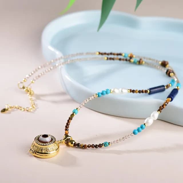 【MoonDy】情人節禮物 珍珠 飾品 鎖骨鏈 大黑天 吊墜 復古 項鍊 虎眼石 串珠項鍊