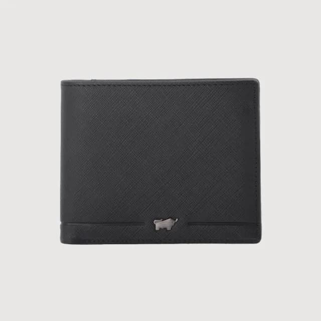 【BRAUN BUFFEL 德國小金牛】台灣總代理 格瑞克-II 12卡中間翻透明窗短夾-黑色(情人節禮物/BF387-317-BK)