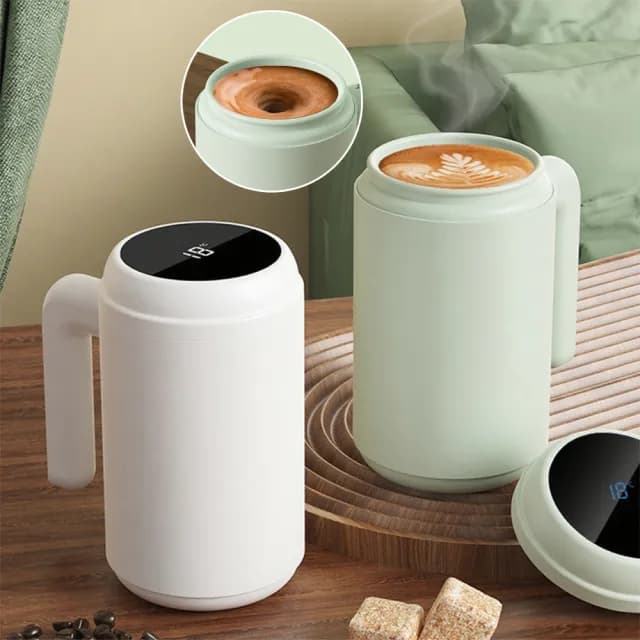 【伊德萊斯】316不鏽鋼自動磁力攪拌杯 智能數顯保溫杯 隨行咖啡杯 420ml(電動攪拌杯 交換禮物)