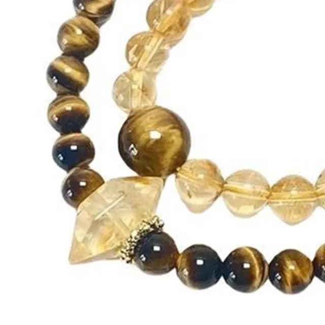 【MoonDy】雙11 黃水晶 串珠 圓珠 手鍊女 飾品 高級感 雙圈手鍊 虎眼石