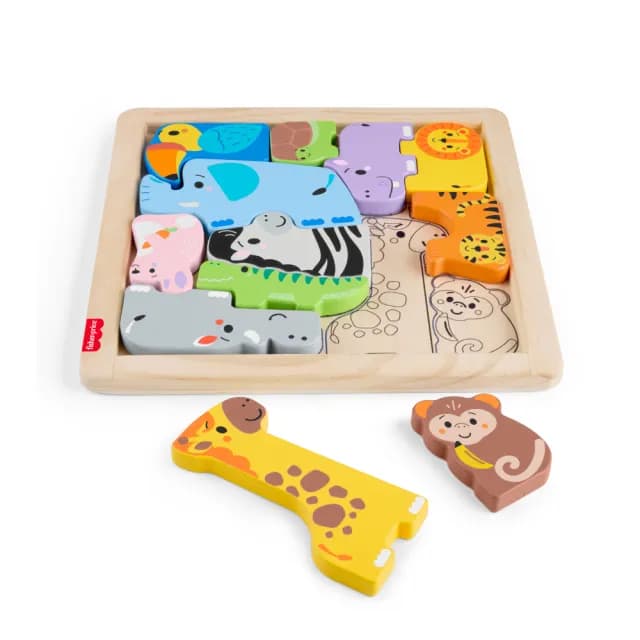 【Fisher price 費雪】木製動物積木拼圖(寶寶安撫/嬰兒玩具/彌月禮/新生兒)