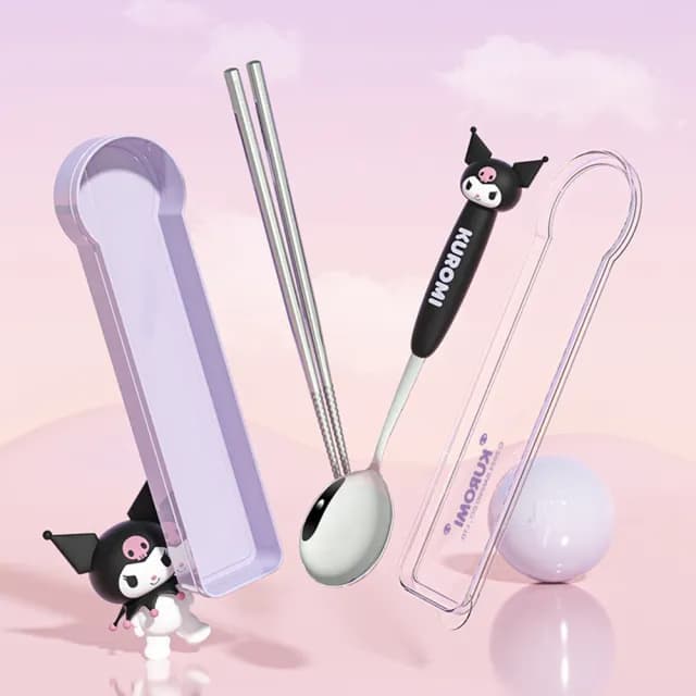 【SANRIO 三麗鷗】304不鏽鋼便攜筷子湯匙環保餐具組 附收納盒(酷洛米/美樂蒂/凱蒂貓/大耳狗)