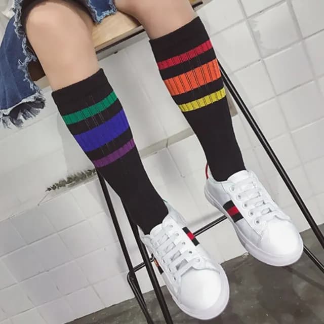 【橘魔法】（2雙組）彩虹中筒襪(襪子 中筒襪 長襪  兒童 童襪 童裝 足球襪)