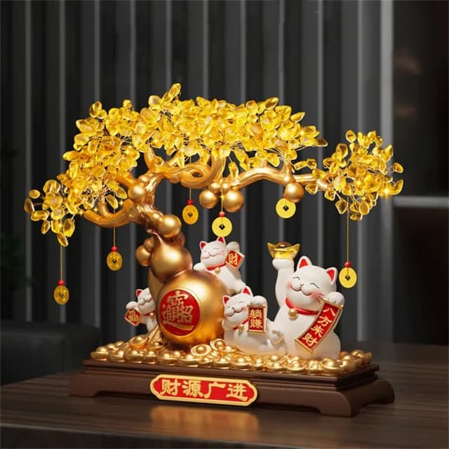 【超微米】財源廣進發財樹 招財貓擺件 客廳桌上擺飾 店鋪收銀臺高檔裝飾品 喬遷開業禮物(財源廣進擺件)