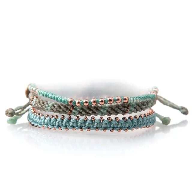 Wakami 星星經典 手鍊三件組 手工編織 咖啡色蠟繩 金銀色串珠手環 WA0540