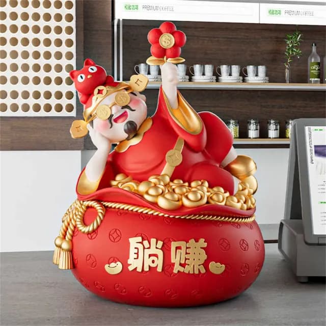 【超微米】躺賺財神爺擺件 店鋪前台桌上擺飾 存錢罐 喬遷開業禮物 招財貓桌面裝飾品(躺賺財神爺擺件)