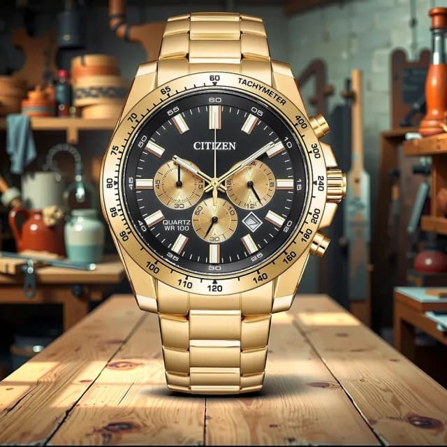 【CITIZEN 星辰】Chronograph 紳男三眼計時手錶-玫瑰金/44mm 禮物 送禮 推薦(AN8233-51E)