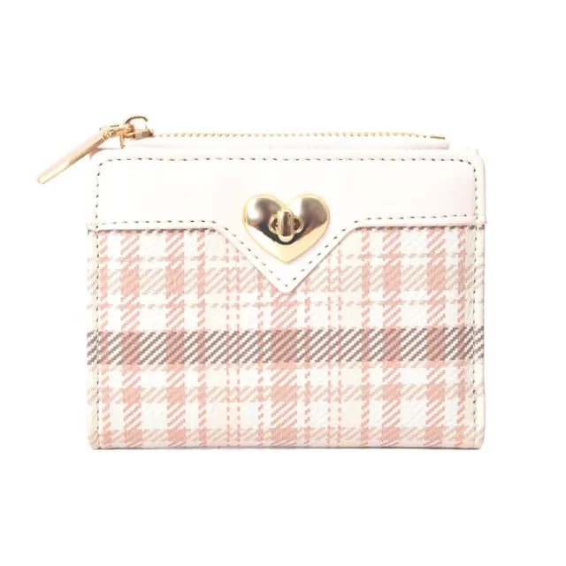 【氣質女孩】愛心格紋短夾零錢包(韓版 短夾 多卡槽 多卡位 女夾 女皮夾 女錢包 零錢袋 女 