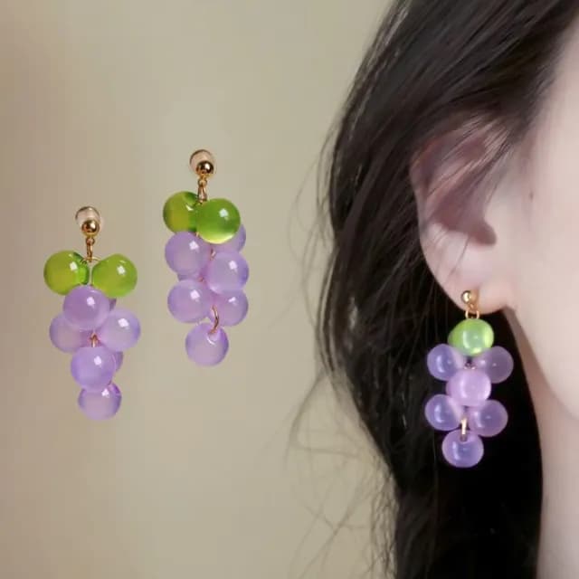 【多子多孫】葡萄串耳環1對(耳飾 飾品 裝飾 水果 可愛 兒童 學生 禮物)