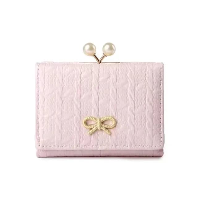 【韓系少女】氣質蝴蝶結零錢包(珍珠 短夾 摺疊皮夾 多卡槽 多卡位 女夾 女皮夾 女錢包 零 