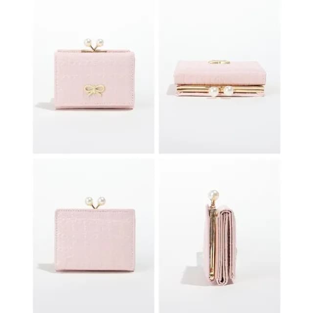 【韓系少女】氣質蝴蝶結零錢包(珍珠 短夾 摺疊皮夾 多卡槽 多卡位 女夾 女皮夾 女錢包 零