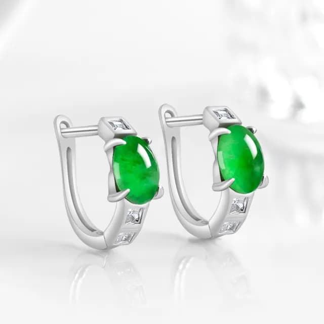 【Paiya 派亞】天然A貨翡翠陽綠蛋面耳扣冰種玉石耳釘S925銀鑲嵌時尚女士耳飾(送禮好物/交換禮物)