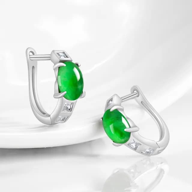 【Paiya 派亞】天然A貨翡翠陽綠蛋面耳扣冰種玉石耳釘S925銀鑲嵌時尚女士耳飾(送禮好物/交換禮物)