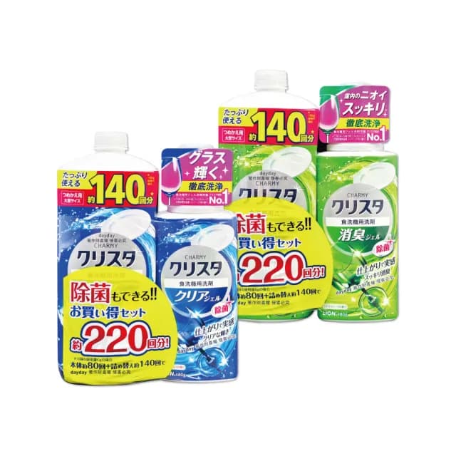 【(1+1超值組)日本LION獅王】CHARMY洗碗機專用雙重酵素洗碗精480g正瓶+840g補充瓶(料理碗盤模餐具洗去油污)