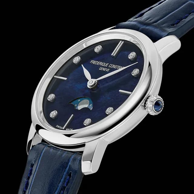 【CONSTANT 康斯登】Slimline 珍珠貝鑽石月相石英女錶 禮物 送禮 推薦(FC-206MPND1S6)