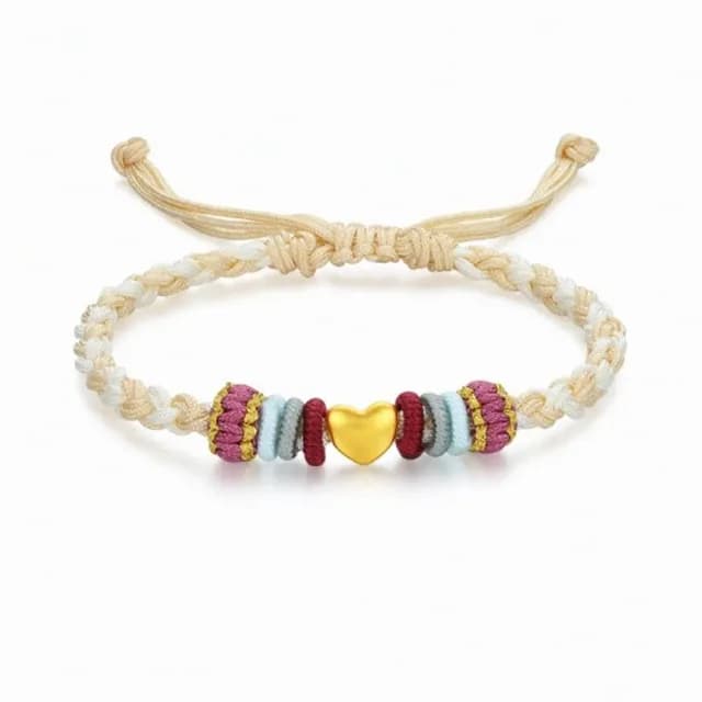 【Penny珮妮】黃金999 迷你愛心 編織手繩手鍊(母親節 送女友 情人節 生日 交換禮物 送閨蜜 結婚 新年 尾牙)