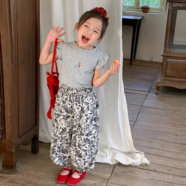 【橘魔法】碎花薄縮口褲(燈籠褲 防蚊 防曬 空調褲 長褲 褲子 大童 女童 兒童 童裝)