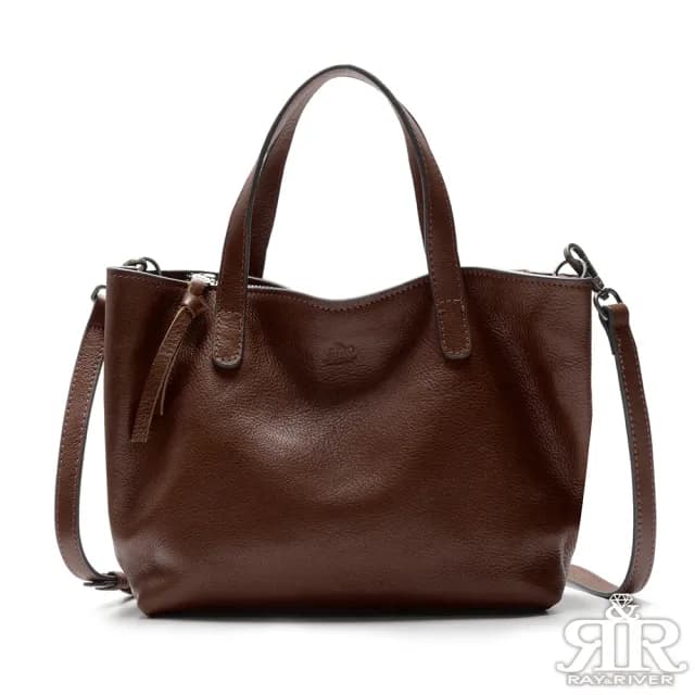 【2R 手工真皮】雙11 情人節禮物 樹羔植鞣牛皮Carlo托特卡羅斜背包 深栗咖(真皮包包 肩背包 斜背包)