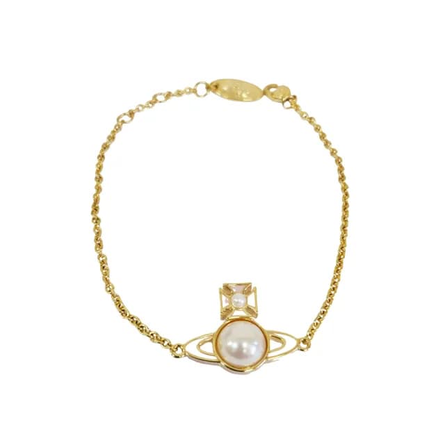 【Vivienne Westwood】Vivienne Westwood 珍珠搭配粉色星球金色手鍊(附原廠紙盒紙袋)