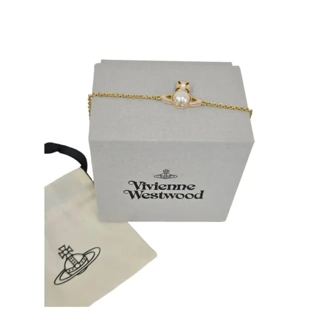 【Vivienne Westwood】Vivienne Westwood 珍珠搭配粉色星球金色手鍊(附原廠紙盒紙袋)