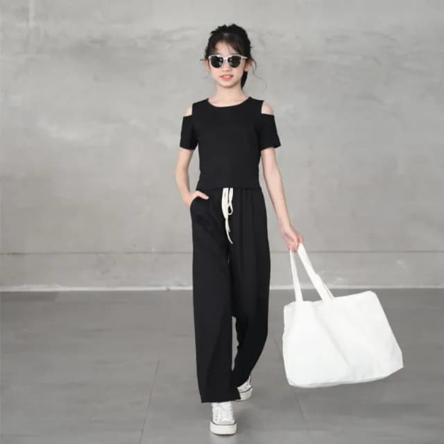 【小衣衫童裝】中大女童夏季大愛心落肩套裝組(1140205)