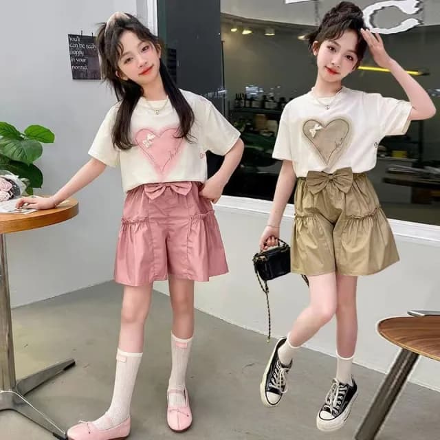 【小衣衫童裝】中大女童夏季大愛心落肩套裝組(1140205)