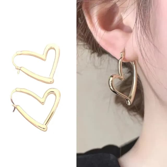 【金色桃心】個性愛心大耳環1對(復古 耳飾 耳墜 飾品 耳針 耳釘 首飾 配件 禮物 女)
